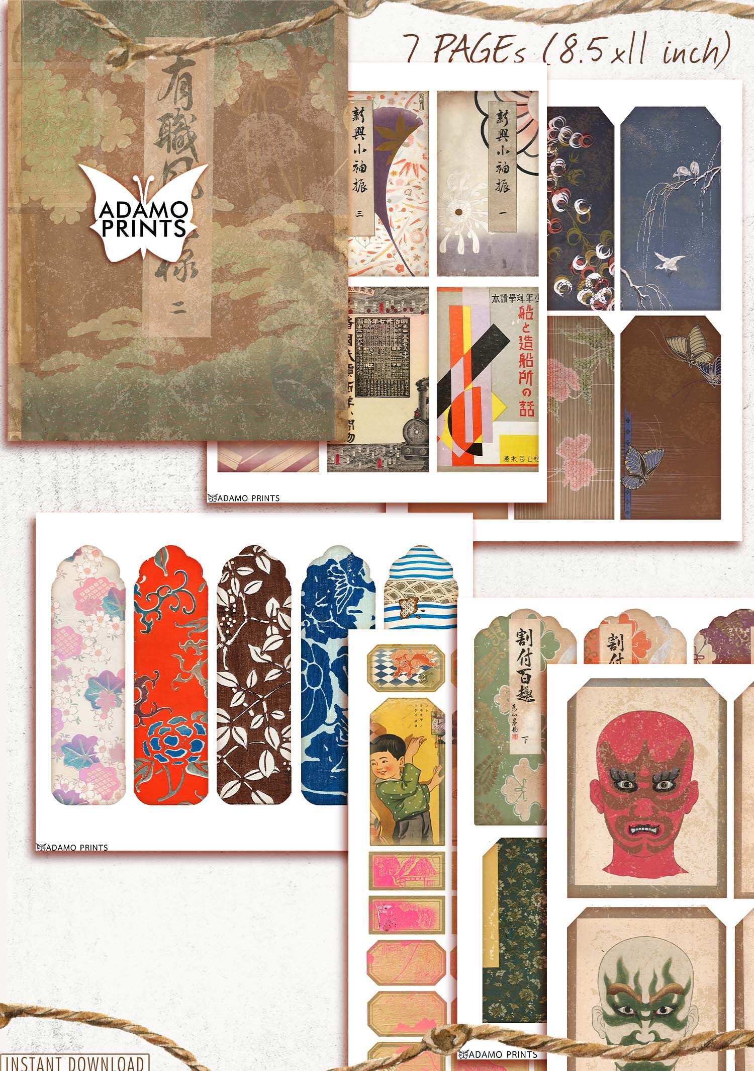 Asian Dream Tag Kit, Collage Tag, Flower, Digital Tag, Ephemera ...