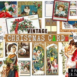 Cartes de Noël vintage, Décembre, Embellissement, Cartes de Noël, Feuille de collage Noël, Cartes vintage, Scrapbook, Junk Journal, ATC