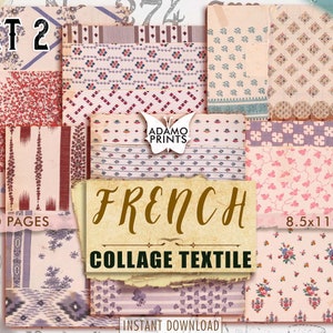 Franse Collage Textiel Set2, Boho, Boho, Papierpatroon, Papier voor Journal Kit, Wallpaper Digital, Digitaal Papier, Afdrukbare achtergrond