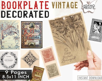 Vintage Bookplate Ephemera: Ex Libris Collage Sheet (Digital Image)