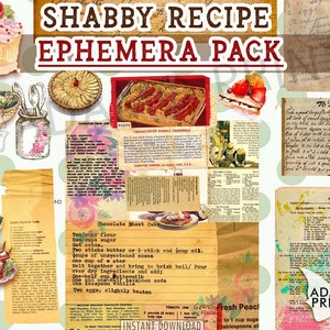 Pacote de coisas efêmeras de receitas gastas, coisas efêmeras de alimentos, imagens para impressão, imagem vintage, colagem digital, vintage para impressão, culinária para scrapbooking
