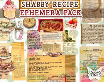 Shabby Recipe Ephemera Pack, Food Ephemera, Printable Images, Vintage Image, Digital Collage, Printable Vintage, Scrapbooking Cooking