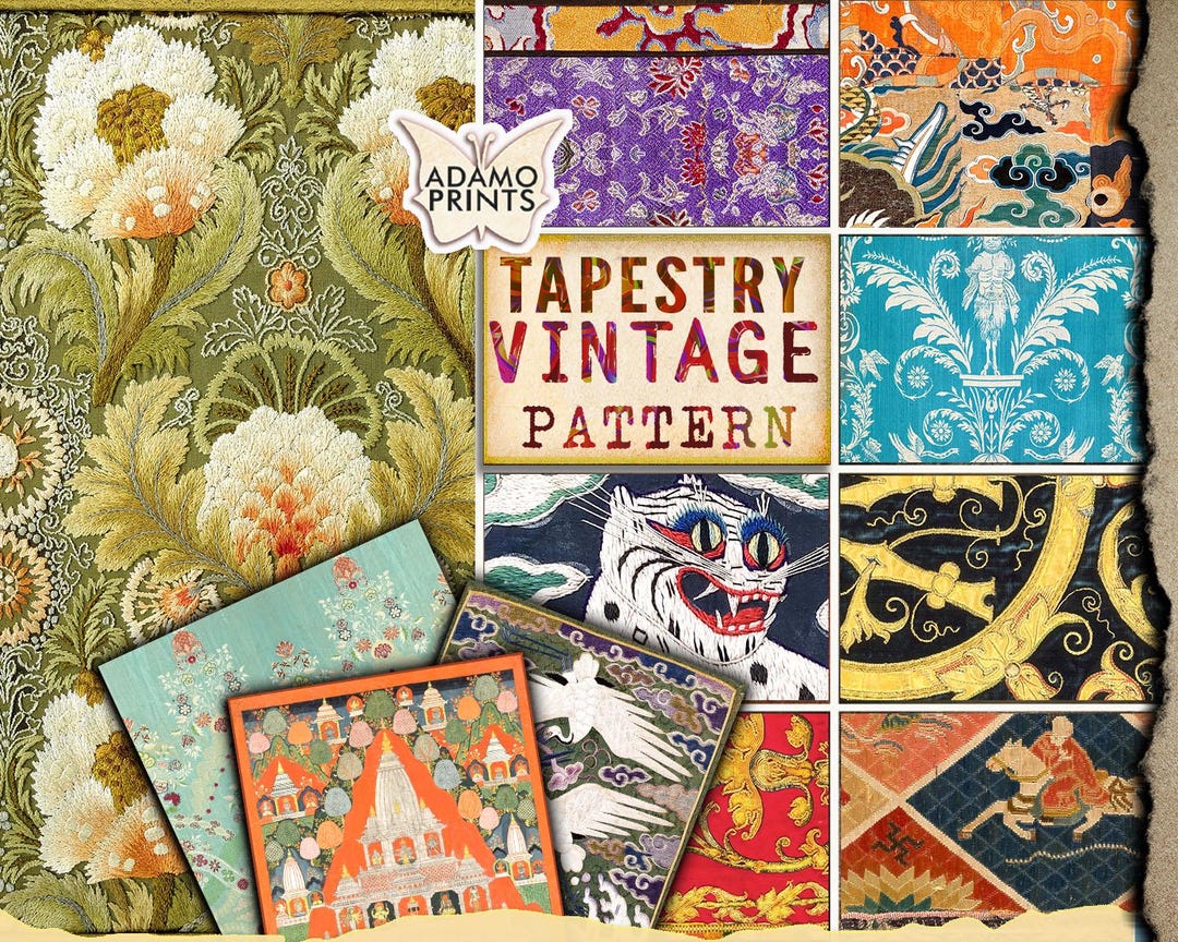 Vintage Tapestry Pattern, Vintage Fabric Junk Journal Kit, Flower Paper ...