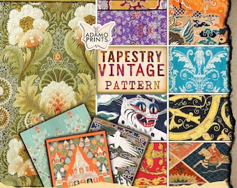 Mönster för vintage-gobeläng, skräpjournalkit för vintagetyg, textur för blompapper, dagbokssidor, utskrivbar bakgrund, kit för scrapbook-ephemera