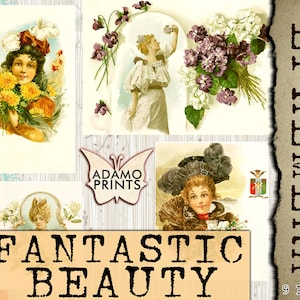 Fantastische schoonheid, Victoriaanse vrouwen, Efemere klassiekers, Junk Journal Kit, Digitale beelden, Vintage kunst, Digitale collage, Plakboekvrouwen