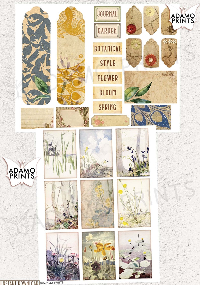 Botanical Garden Journal Kit, Journal Page, Ephemera Journal, Embellishments, Printable Journal Kit, Scrapbook Plants, Vintage Nature image 3