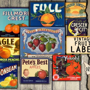 Etiqueta De Fruta Vintage, Naranja, Limón, Etiquetas De Color, Collage Digital, Clásico Efímero, Imágenes Imprimibles, Kit Digital, Arte Vintage, Shabby