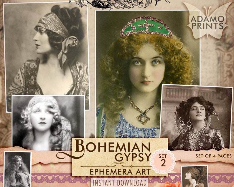 Bohemian Gypsy Set2, Digital Images, Boho, Photos, Vintage, Classic, Digital Ephemera, Bohemia, Vintage Art, Digital Collage, Junk Journal 