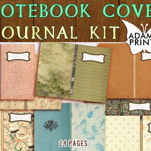 Notebook Cover Journal Kit, Grunge, Green, Junk Journal Kit, Vintage Book Cover, Ephemera, Digital Image, Embellish Digital, Paper Pack