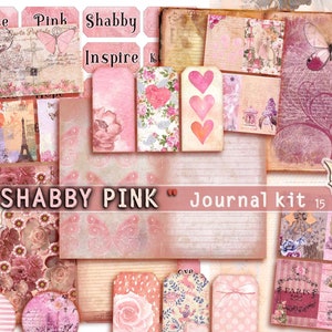 Rosa Shabby, Kit de diario basura, Página de diario, Mariposa, Rosa, Flor, Hoja de collage, Diario de efímeras, Kit de diario imprimible, Kit de álbum de recortes