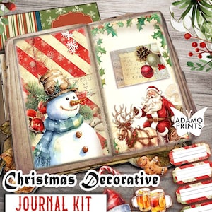 Christmas Decorative Junk Journal Kit, Christmas Kit, Digital Christmas Papers, Journal Holiday, Christmas Snowman, Ephemera Christmas