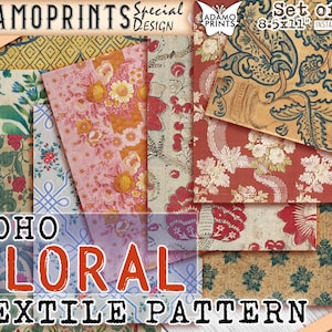 Boho bloementextielpatroon, shabby, junk journaling kit, papier voor dagboekkit, digitaal behang, digitaal papier, afdrukbare achtergrond