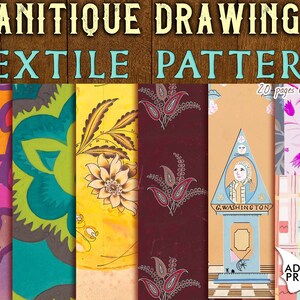 Antieke tekening textielpatroon, shabby, junk journaling kit, papier voor dagboek kit, wallpaper digitaal, digitaal papier, afdrukbare achtergrond