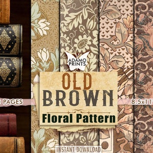 Padrão floral marrom antigo, gasto, têxtil, kit de diário lixo, papel para kit de diário, papel de parede digital, papel digital, fundo para impressão