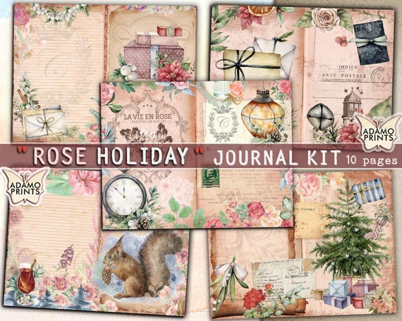 ローズホリデー、ジャンクジャーナルキット、ジャーナルページ、印刷