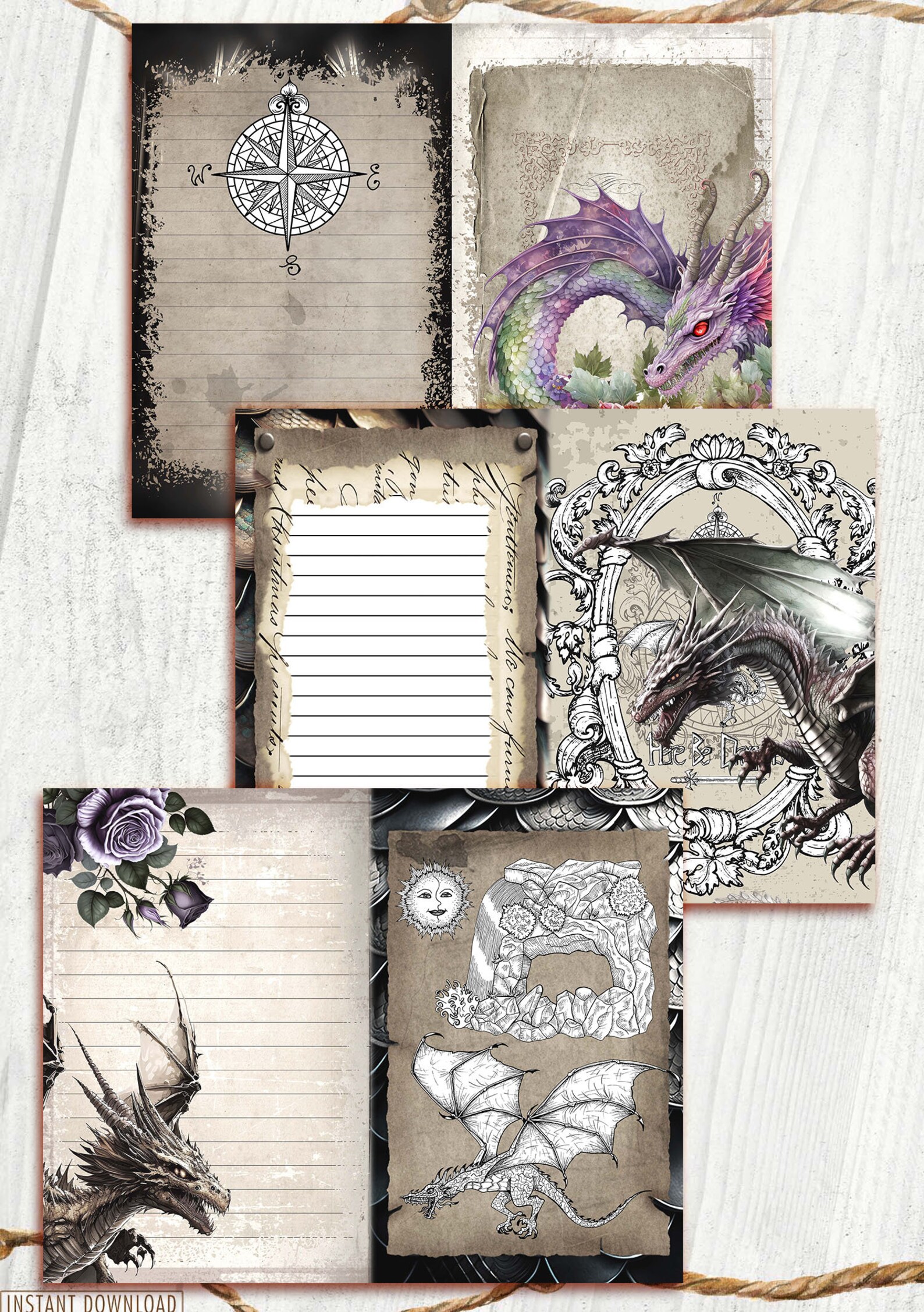 Mystical Dragon Journal Kit, Blank & Lined Page, Magic, Collage Sheets ...