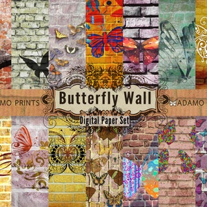 Butterfly Digital Paper, Collage Sheets Digital Download, Butterflies Decorative Paper, Butterfly Background, Shabby Decor Paper, Download