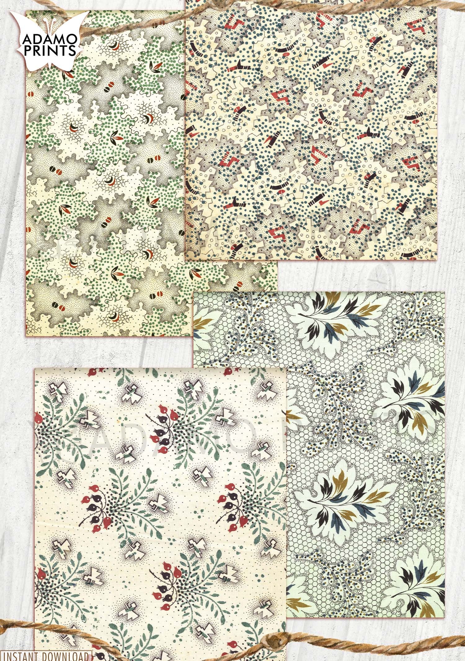 想像を超えての European Textile Pattern, Embroidery, Junk Journaling Kit 洋書
