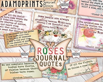 Roses Journal Quotes, Journal Words, Journal Prompts, Junk Journaling Word, Definition, Mixed Media, Digital Kit, Ephemera, Printable Quotes