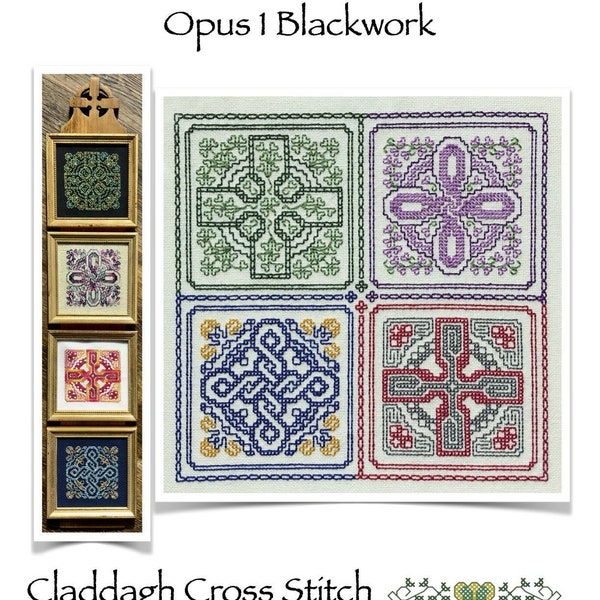 PDF Celtic Crosses Opus 1 Blackwork Cross Stitch Pattern - Claddagh Cross Stitch Company - Designer David Jackson