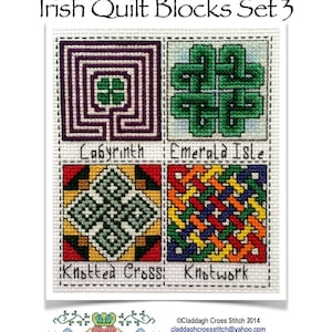 PDF Irish Quilt Blocks Set 3 Cross Stitch Pattern - Bonus Free Chart - Claddagh Cross Stitch Company - Designer David Jackson