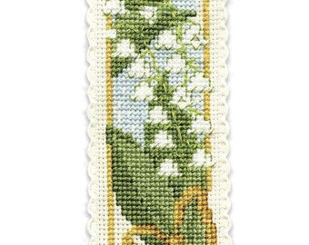 Cross Stitch Kit, Lily of the Valley Bookmark, May Birth Flower Gift, Textile Heritage, DIY Kit