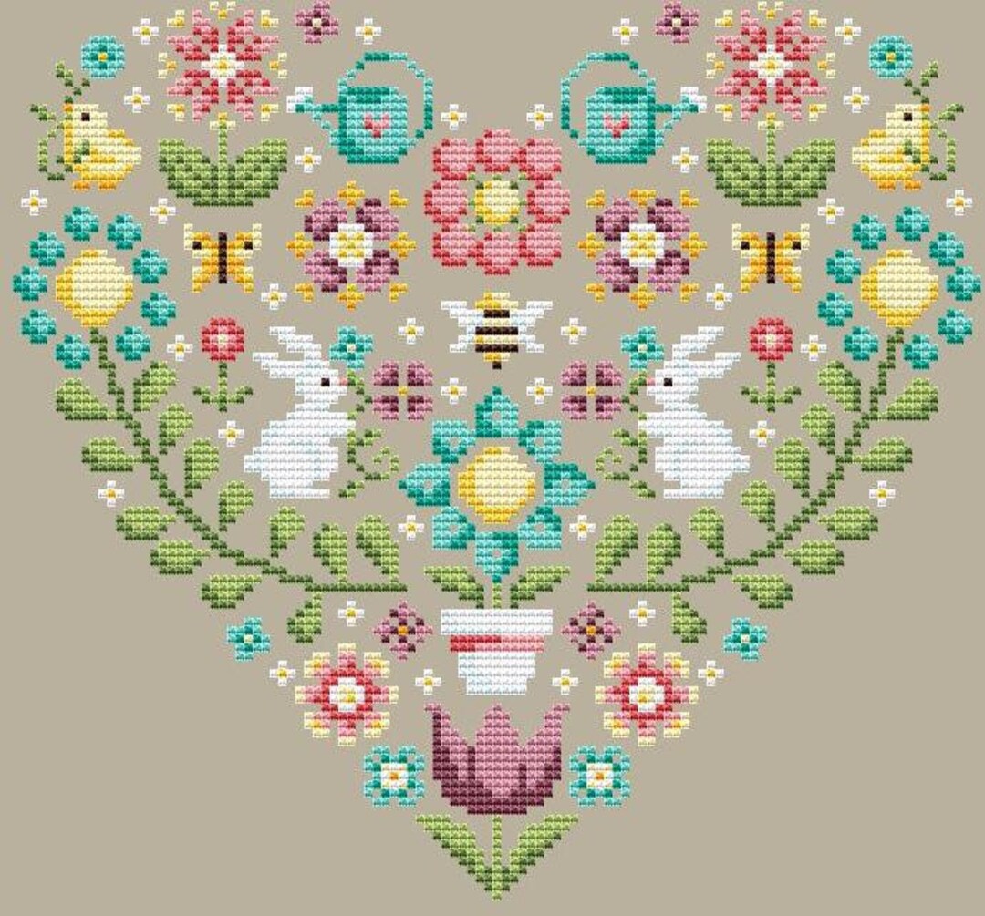 Shannon Christine Designs, Easter Cross Stitch Pattern, Spring Heart ...