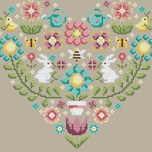 Shannon Christine Designs, Easter Cross Stitch Pattern, Spring Heart, Easter Bunny, Easter Chicks, Spring