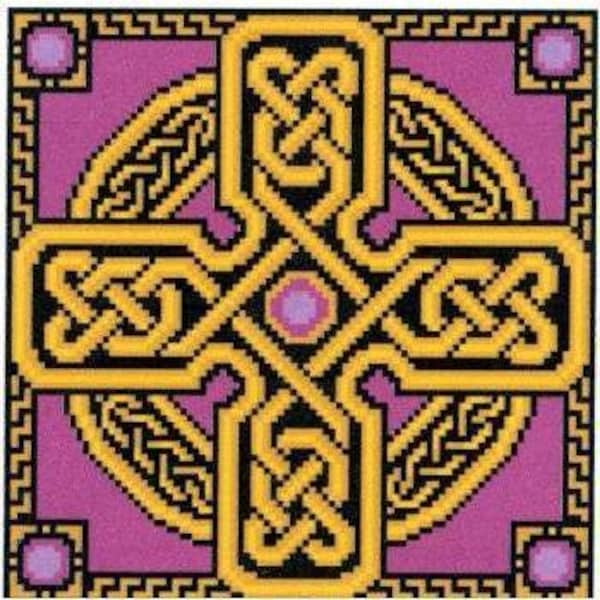 Amethyst Celtic Cross Religious Cross Stitch Pattern, Needlepoint