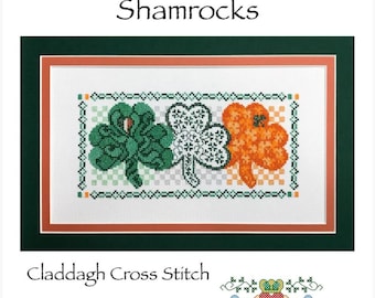 PDF 10th Anniversary Shamrocks Cross Stitch Pattern - FREE Bonus Chart Happy St Patrick's Day - Claddagh Cross Stitch Company David Jackson