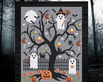 Shannon Christine Designs - Halloween Tree Cross Stitch Pattern - Halloween
