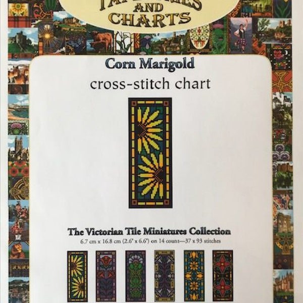 Landmark Tapestries & Charts - Corn Marigold Victorian Tile Cross Stitch Pattern