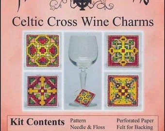 Barware Wine Glass Charms - Fall Hosting Decor - Celtic Cross  - Cross Stitch Kit - Frony Ritter