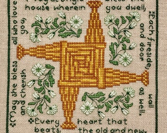 St Brigid's Blessing - Cross Stitch Pattern, Digital Download, PDF Pattern, Includes Bonus Chart, St Brigid's Cross, Claddagh Cross Stitch