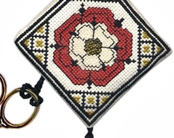 Counted Cross Stitch Kit, Tudor Rose Scissor Keep  Medieval DIY Craft Kit, Embroidery Design, Textile Heritage,