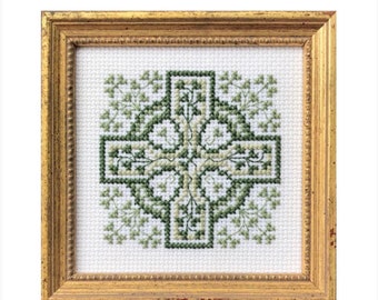 Croix trèfle - modèle de point de croix, téléchargement numérique, modèle PDF, comprend un tableau bonus, croix celtique, point de croix de Claddagh