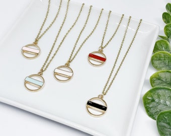 Modern Jewellery Gold Plated White Enamel Circle Bar Jewellery Set Handmade Gift Idea,Accessories Colourful Geometric Necklace Earrings