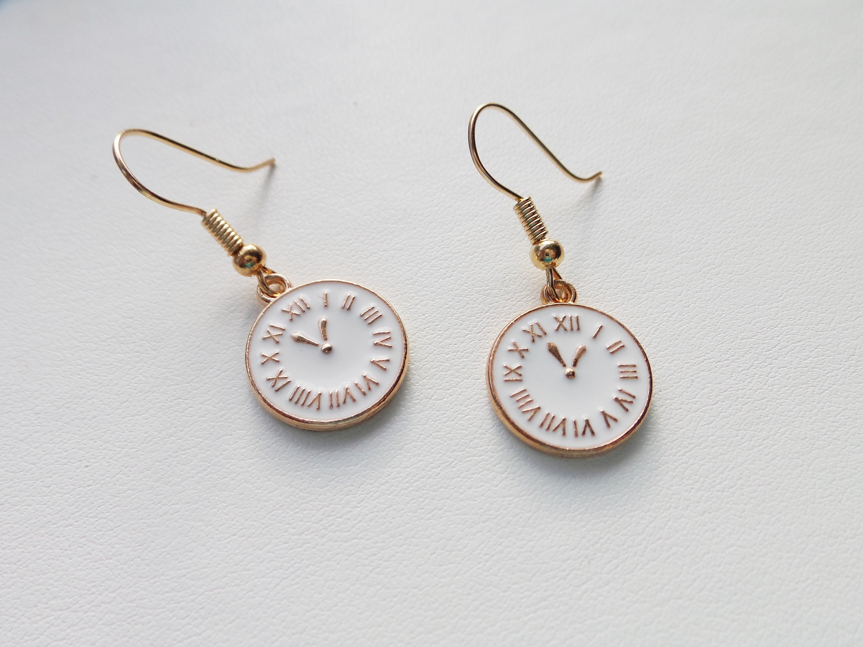 Clock Face Earrings Enamel Clock Gold Chain Gift Idea Etsy UK