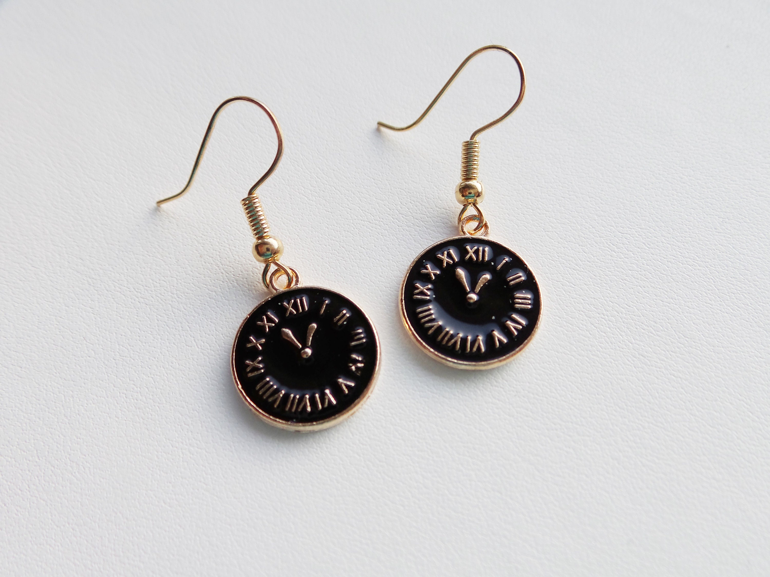 Clock Face Earrings Enamel Clock Gold Chain Gift Idea Etsy UK