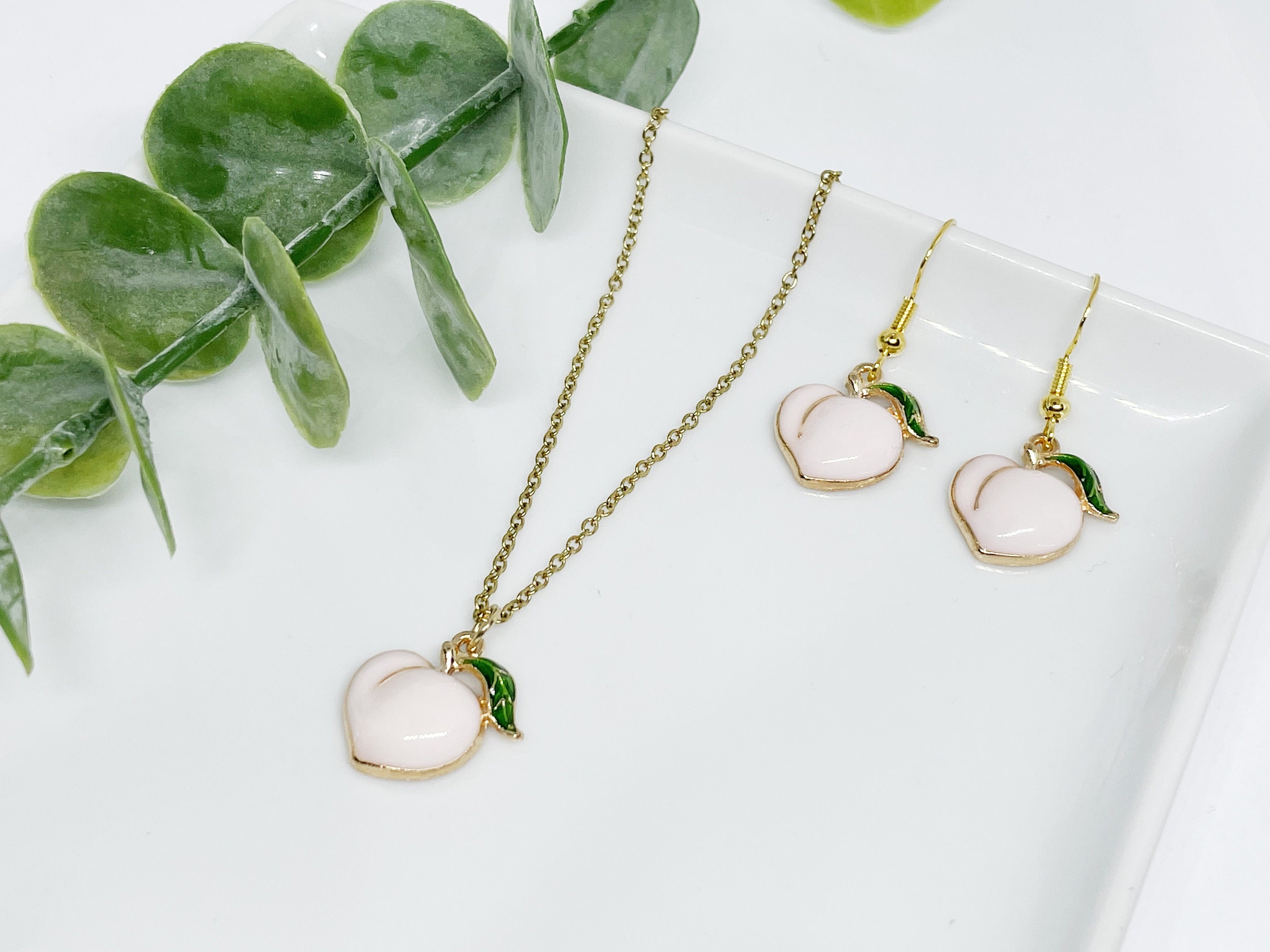 Peach Jewellery Set Gold Plated Peach Charm Dangle Earrings Etsy