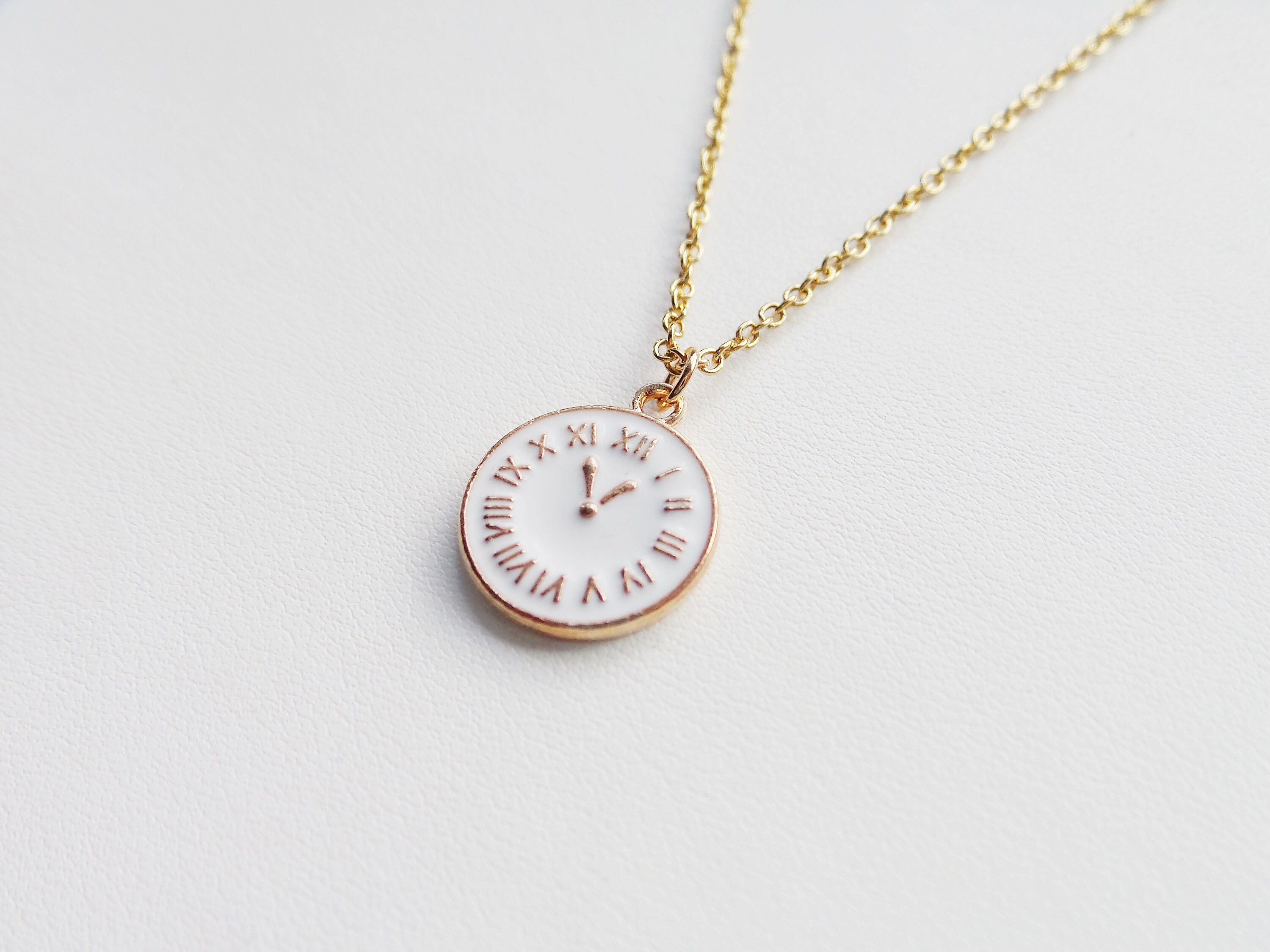 Clock Face Necklace Enamel Clock Gold Chain Gift Idea Etsy UK