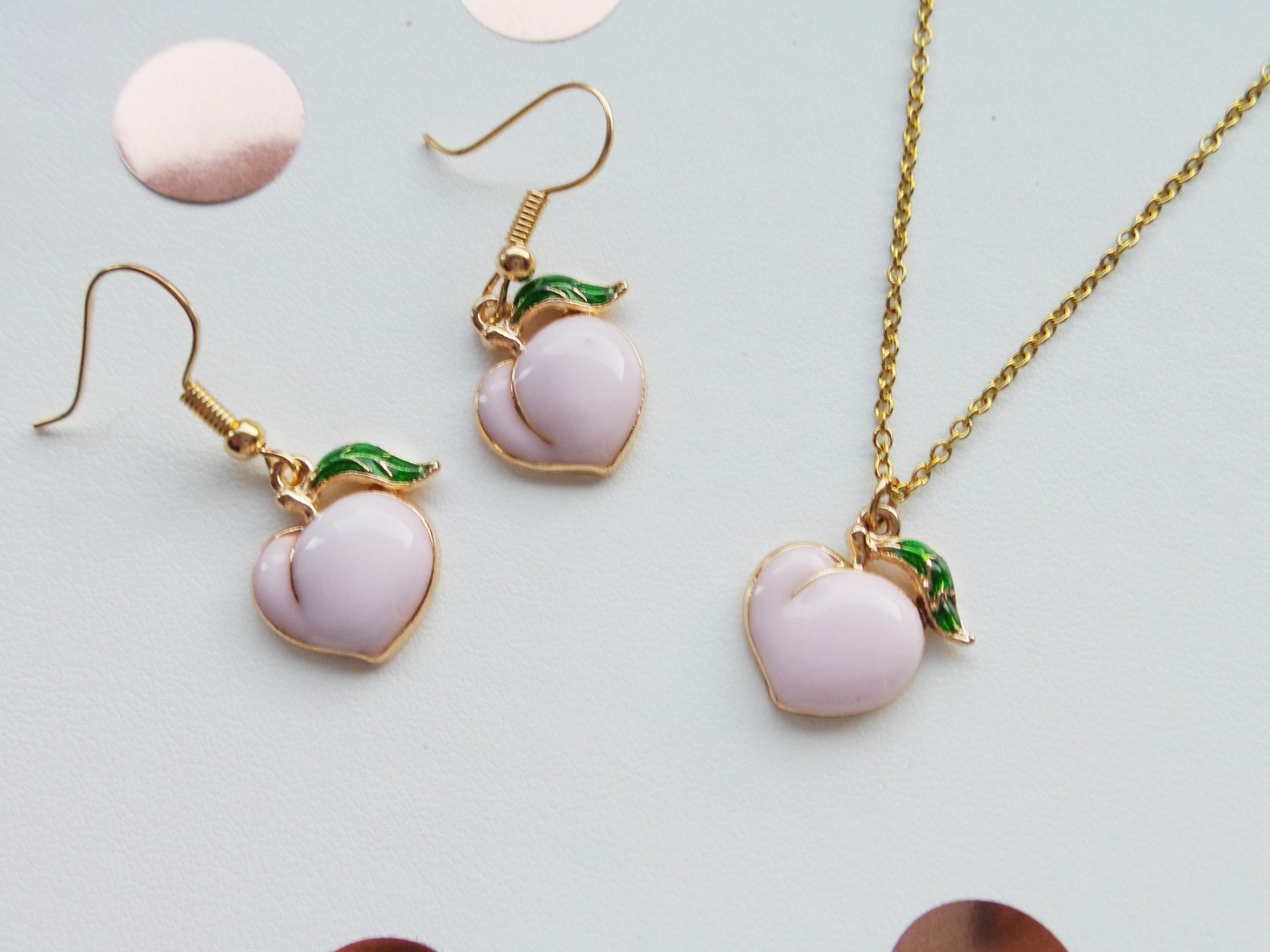 Peach Jewellery Set Gold Plated Peach Charm Dangle Earrings Etsy