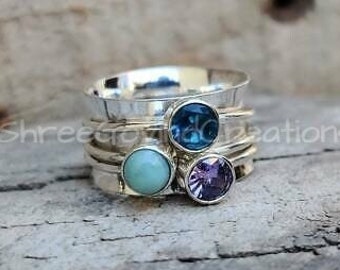 925 Sterling Silver Ring-Spinner Ring-Amethyst & Blue topaz Ring-Moonstone Ring-Gift For Her-Statement Ring-Meditation Ring-Worry Ring.