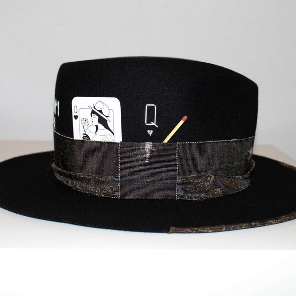 Unisex Black Fedora Hat | Distressed Ribbon | Custom Embroidery