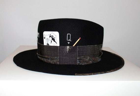 Unisex Black Fedora Hat | Distressed Ribbon | Custom Embroidery