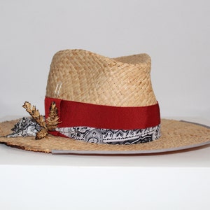 Unisex Stroh Fedora Sonnenhut mit rotem Band