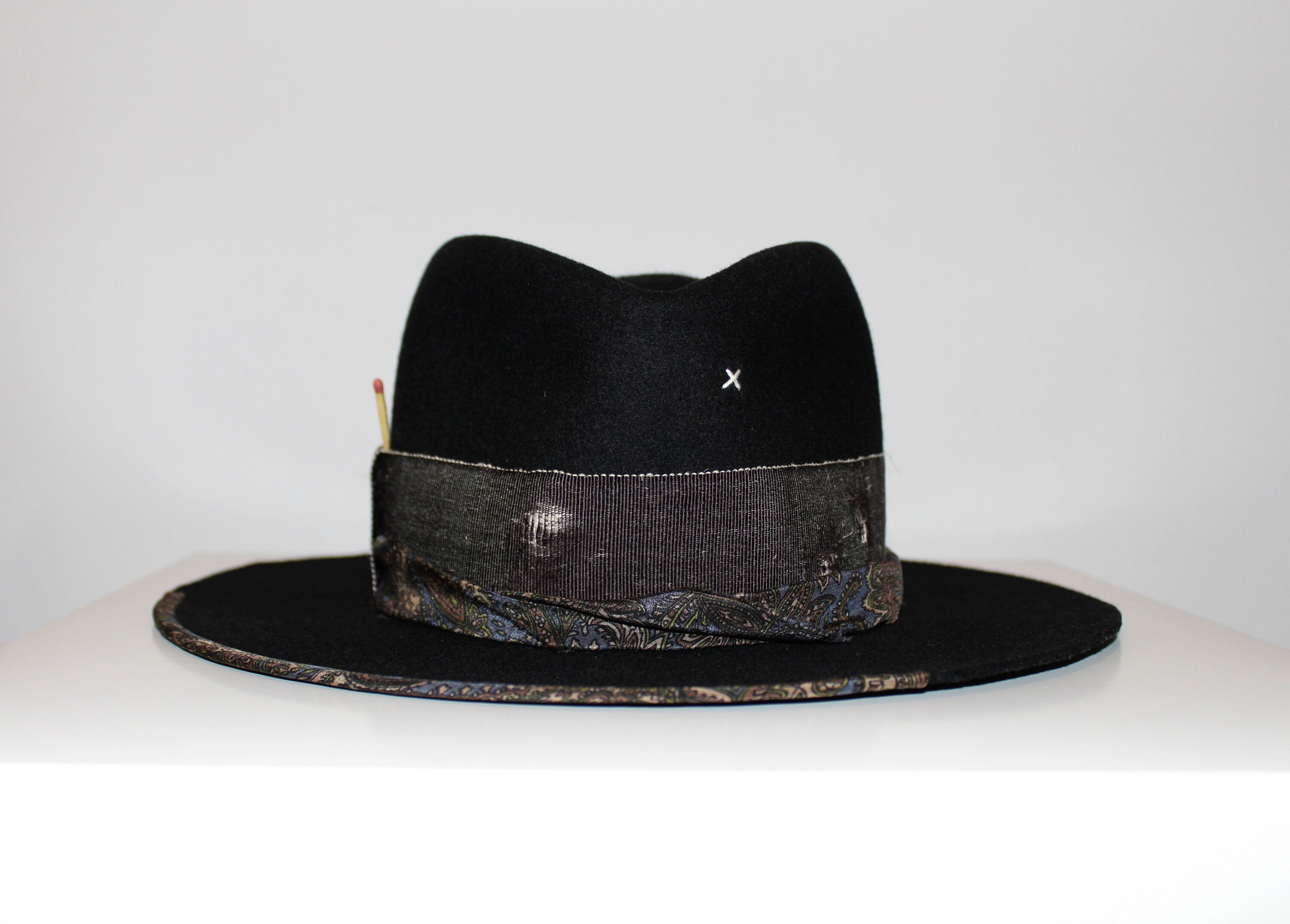 Unisex Black Fedora Hat | Distressed Ribbon | Custom  display picture 1