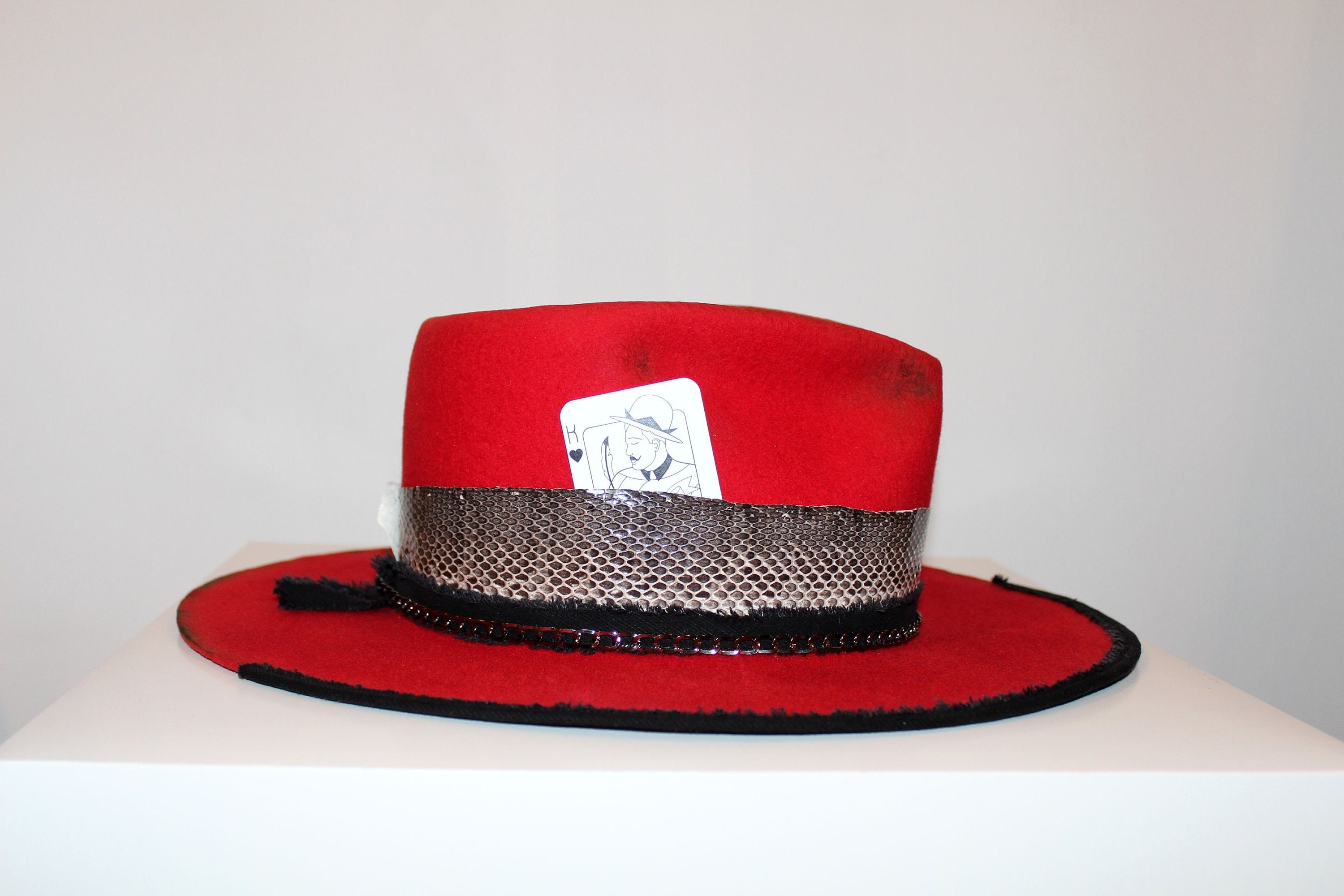 Handcrafted Upcycled distressed felt fedora hat RUEDIGER Retro Wide Brimmed Stiff Fedora Men main image 3