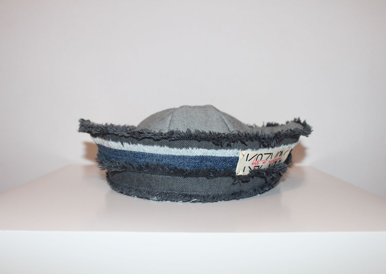 Upcycled Distressed Denim Sailor Hut Unisex Sailor Navy Kappe Nachhaltige Eco Fashion Bild 4