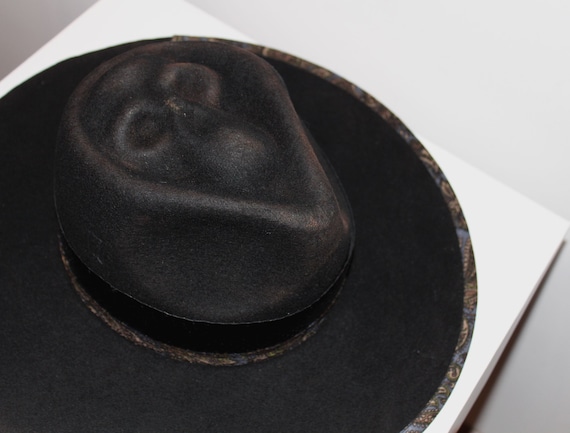 Black  Distressed Fedora Hat | Skull Crown | Snake Leather Decoration | Natural Silk Ribbon | Metal Chain